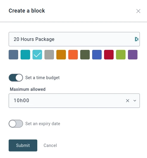 Block form where you can set a maximum time allowed